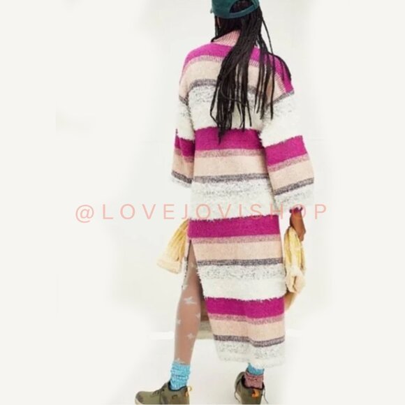 Bohemian | NWT! Free People Mohair Knit Sweater Dress | Cozy Raspberry & Peach - Picture 10 of 10